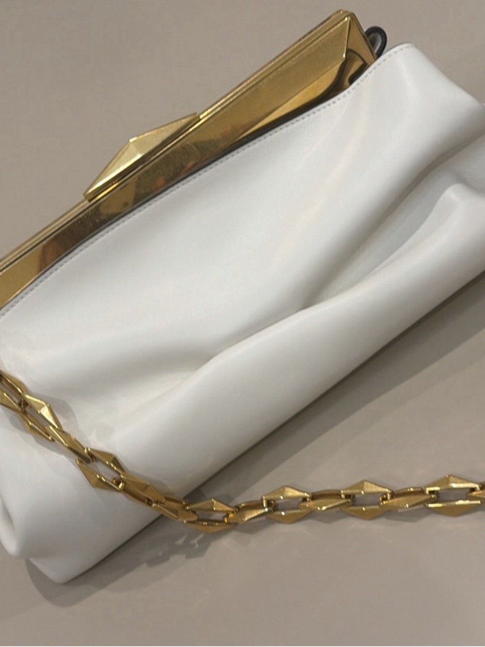 Brand New Jimmy Choo Clutch!!Elegant White Leather Clutch with Gold Chain